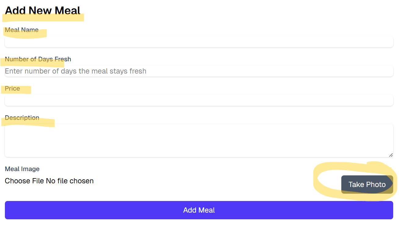Add New Meal Form